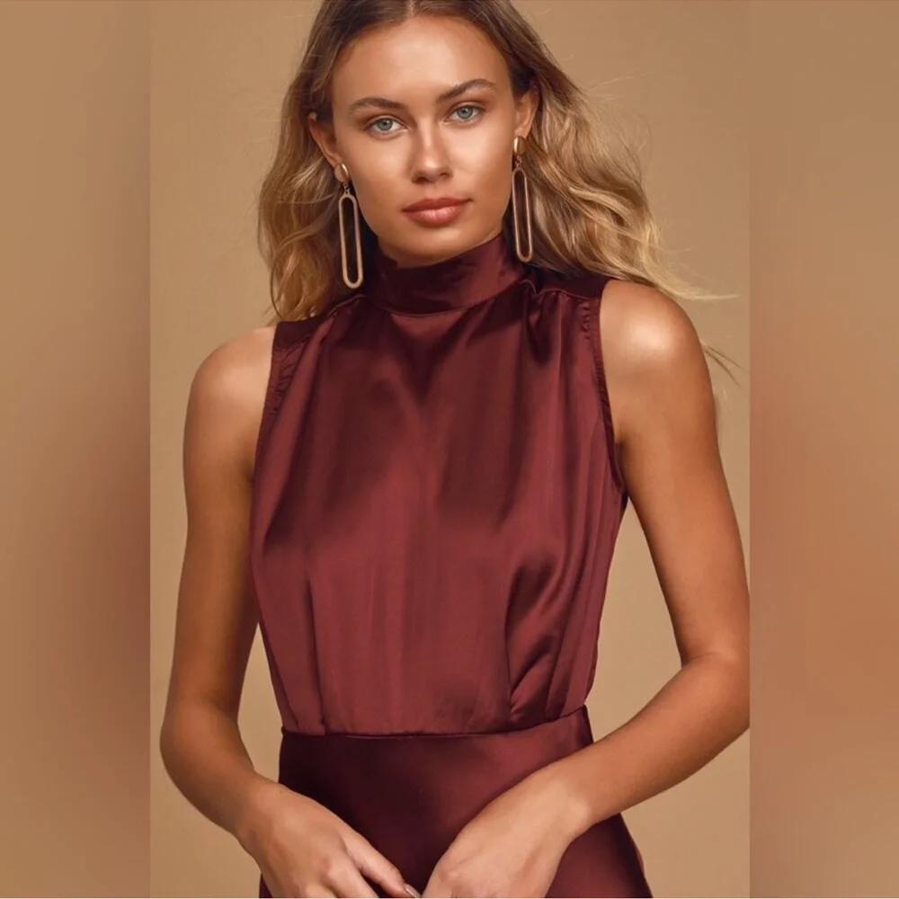 Lulus Classic Elegance Satin Maxi Dress - Color “Wine” -  XL - Picture 3 of 5